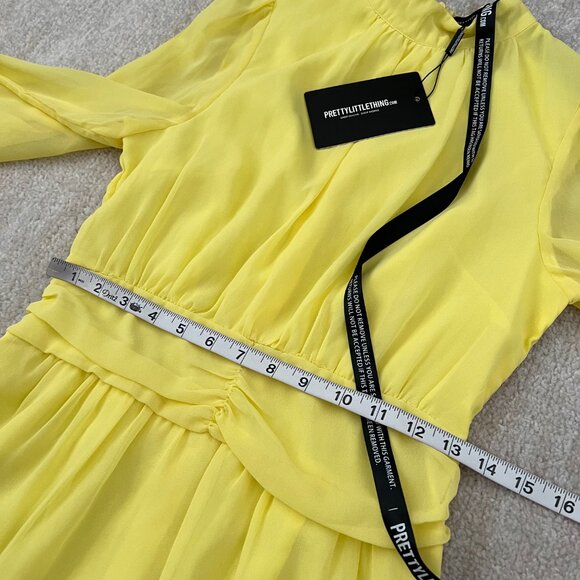 NWT PrettyLittleThing Lemon Yellow Long Sleeve Ruffle Dress 6 - Picture 6 of 11